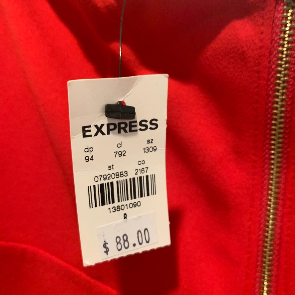 Express Red jumpsuit/romper- gold zipper- Size 8…never worn has tags